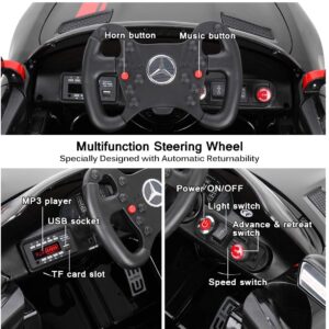 Акумулаторна кола Mercedes Benz GT4 AMG с кожена седалка 12V - Черна