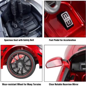 Акумулаторна кола Mercedes Benz GT4 AMG с кожена седалка 12V Червена