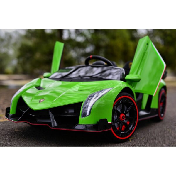 Акумулаторна кола Lamborghini Veneno 12V с отварящи се врати меки гуми 4x4 Зелена