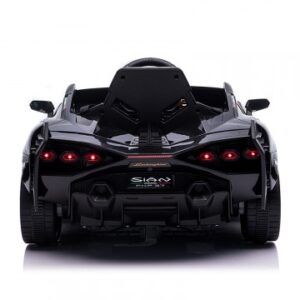 Акумулаторна кола Lamborghini SIAN 4X4 12V с меки гуми, кожена седалка и дистанционно управление - Черна
