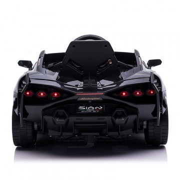 Акумулаторна кола Lamborghini SIAN 4X4 12V с меки гуми, кожена седалка и дистанционно управление - Черна