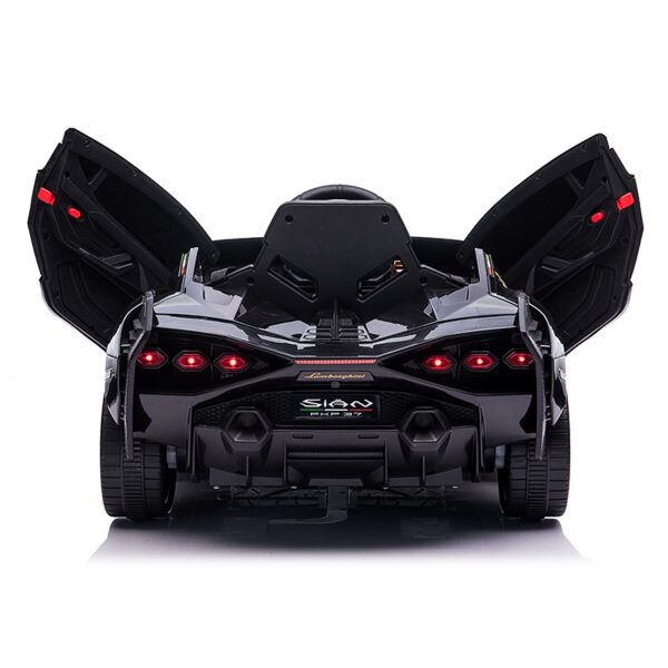 Акумулаторна кола Lamborghini SIAN 4X4 12V с меки гуми, кожена седалка и дистанционно управление - Черна