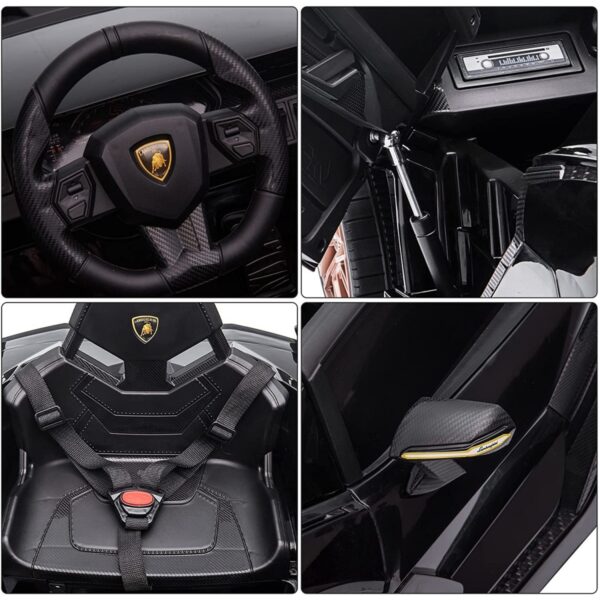 Акумулаторна кола Lamborghini SIAN 4X4 12V с меки гуми, кожена седалка и дистанционно управление - Черна