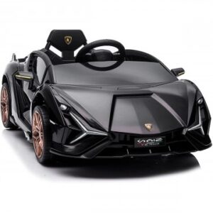 Акумулаторна кола Lamborghini SIAN 4X4 12V с меки гуми, кожена седалка и дистанционно управление - Черна