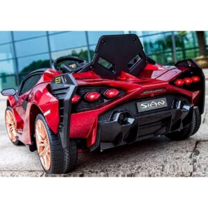 142730_32 Акумулаторна кола Lamborghini SIAN 4X4 12V с меки гуми, кожена седалка и дистанционно управление - Червена