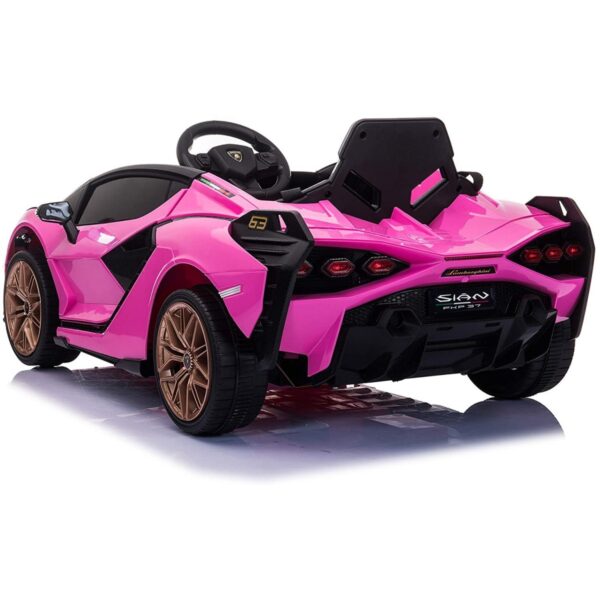 142730_43 Акумулаторна кола Lamborghini SIAN 4X4 12V с меки гуми, кожена седалка и дистанционно управление - Розова