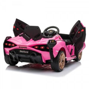 142730_46 Акумулаторна кола Lamborghini SIAN 4X4 12V с меки гуми, кожена седалка и дистанционно управление - Розова