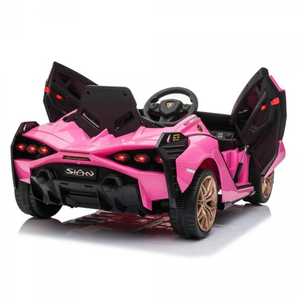 142730_46 Акумулаторна кола Lamborghini SIAN 4X4 12V с меки гуми, кожена седалка и дистанционно управление - Розова