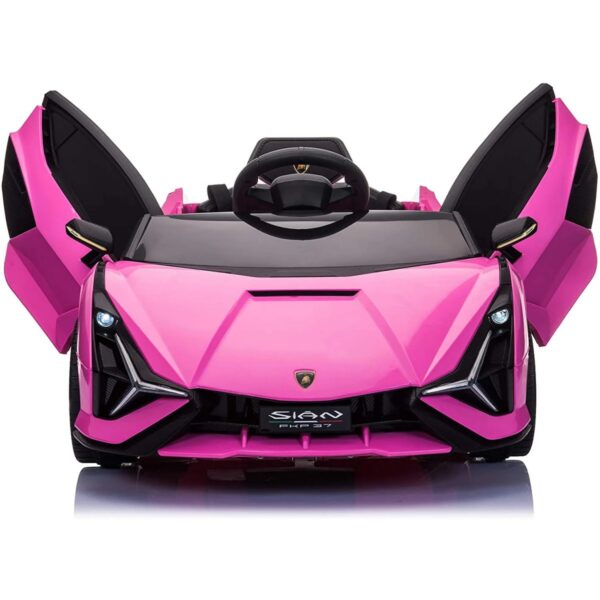 142730_47 Акумулаторна кола Lamborghini SIAN 4X4 12V с меки гуми, кожена седалка и дистанционно управление - Розова