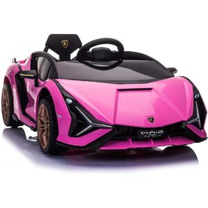 Акумулаторна кола Lamborghini SIAN 4X4 12V с меки гуми, кожена седалка и дистанционно управление - Розова