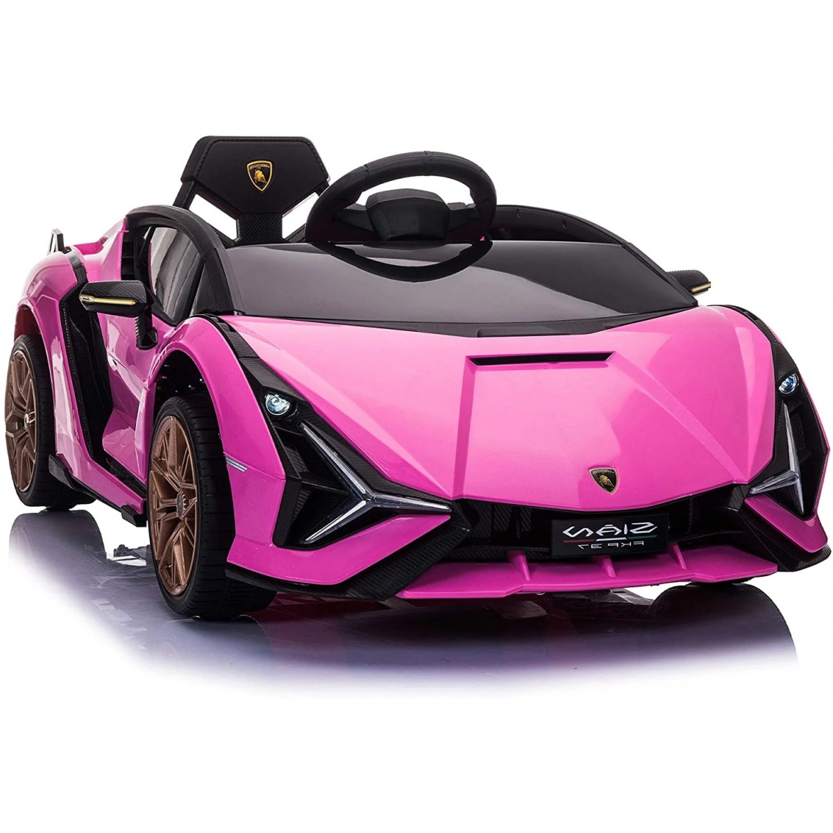 Акумулаторна кола Lamborghini SIAN 4X4 12V с меки гуми, кожена седалка и дистанционно управление - Розова