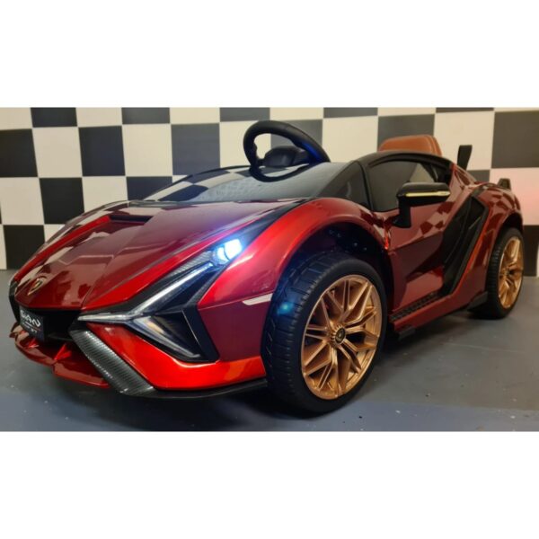 Акумулаторна кола Lamborghini SIAN 4X4 12V с меки гуми, кожена седалка и дистанционно управление - Червена