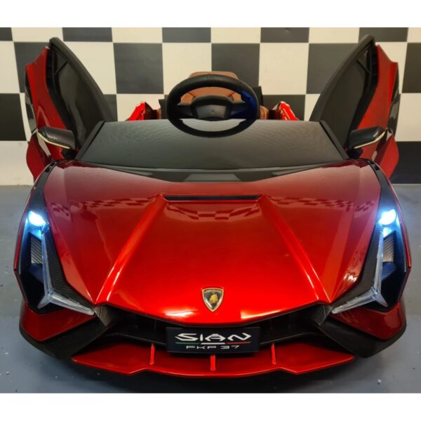 Акумулаторна кола Lamborghini SIAN 4X4 12V с меки гуми, кожена седалка и дистанционно управление - Червена
