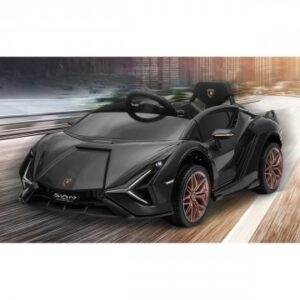 Акумулаторна кола Lamborghini SIAN 4X4 12V с меки гуми, кожена седалка и дистанционно управление - Черна