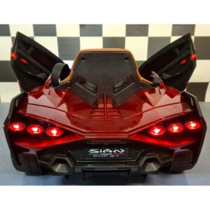 142730_60 Акумулаторна кола Lamborghini SIAN 4X4 12V с меки гуми, кожена седалка и дистанционно управление - Червена