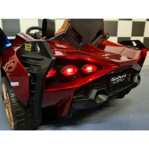 142730_62 Акумулаторна кола Lamborghini SIAN 4X4 12V с меки гуми, кожена седалка и дистанционно управление - Червена