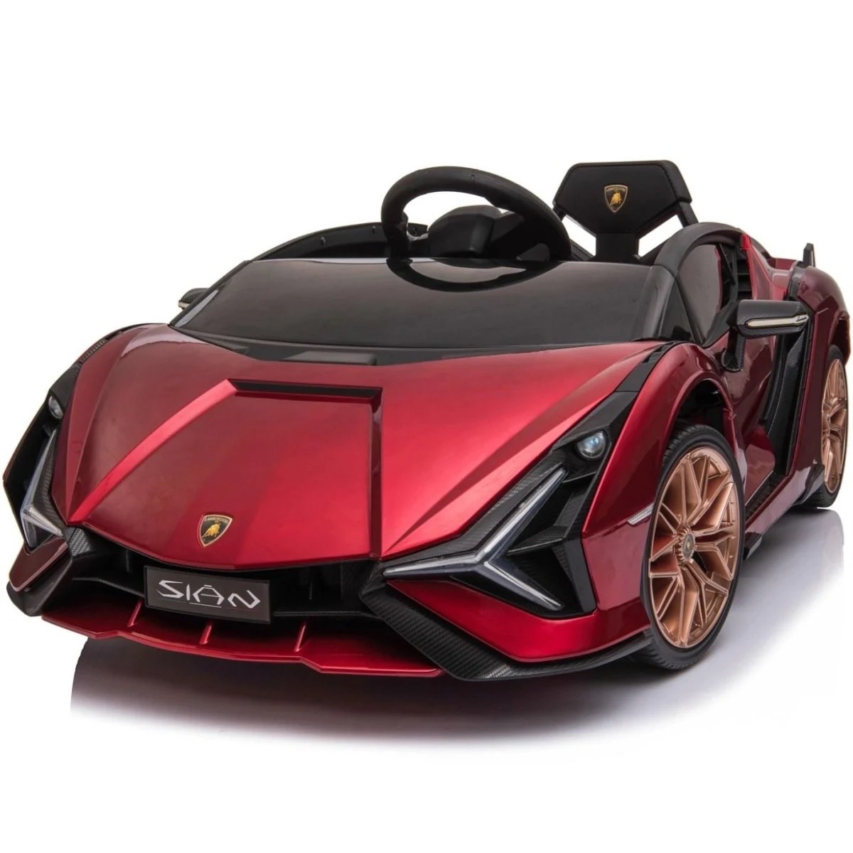 Акумулаторна кола Lamborghini SIAN 4X4 12V с меки гуми, кожена седалка и дистанционно управление - Червена
