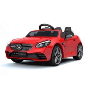 Акумулаторна кола Mercedes SLC300 с меки гуми и кожена седалка 12V Червена