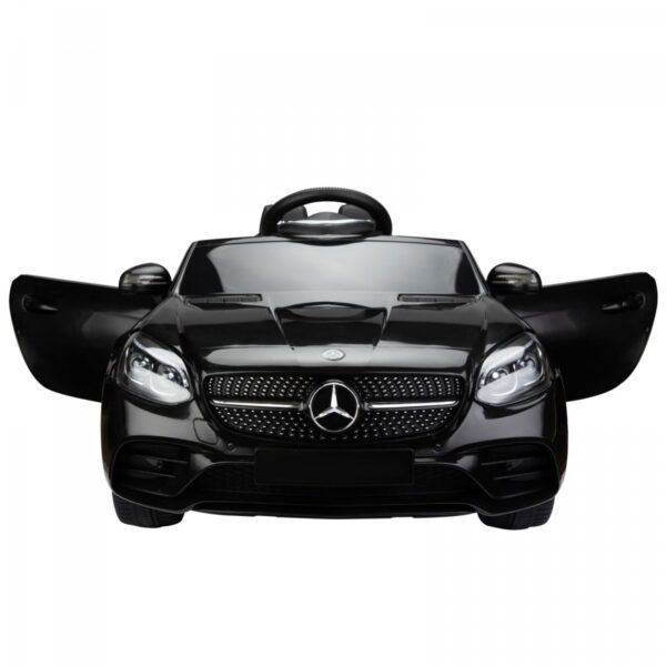 Акумулаторна кола Mercedes SLC300 с меки гуми и кожена седалка 12V Черна