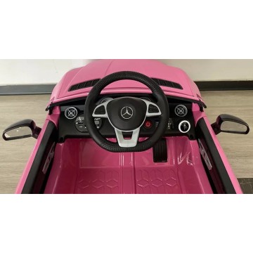 Акумулаторна кола Mercedes SLC300 с меки гуми и кожена седалка 12V Розова