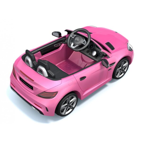 Акумулаторна кола Mercedes SLC300 с меки гуми и кожена седалка 12V Розова