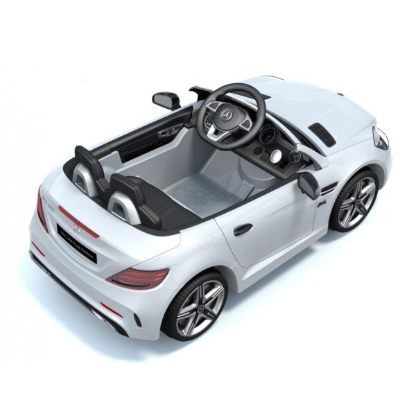 Акумулаторна кола Mercedes SLC300 с меки гуми и кожена седалка 12V Бяла