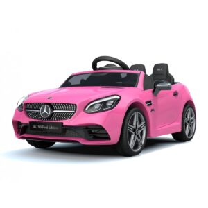 Акумулаторна кола Mercedes SLC300 с меки гуми и кожена седалка 12V Розова