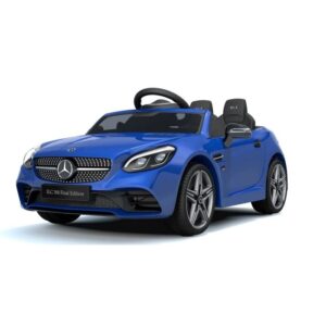 Акумулаторна кола Mercedes SLC300 с меки гуми и кожена седалка 12V Синя