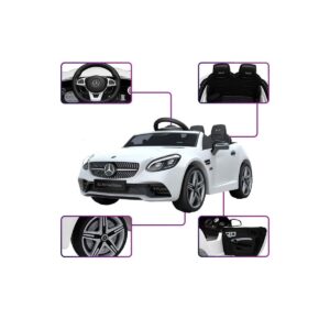 Акумулаторна кола Mercedes SLC300 с меки гуми и кожена седалка 12V Бяла