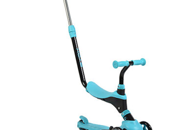 Синя тротинетка със седалка и родителски контрол за момче и момиче