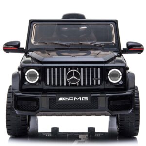 Акумулаторен джип Mercedes G63 с отварящи се врати, меки гуми и кожена седалка 4x4