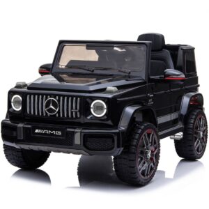Акумулаторен джип Mercedes G63 с отварящи се врати, меки гуми и кожена седалка 4x4