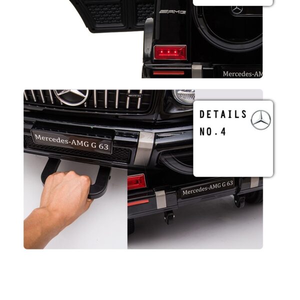 Акумулаторен джип Mercedes G63 с отварящи се врати, меки гуми и кожена седалка 4x4