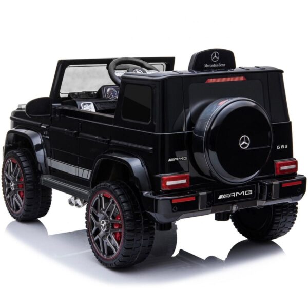 Акумулаторен джип Mercedes G63 с отварящи се врати, меки гуми и кожена седалка 4x4